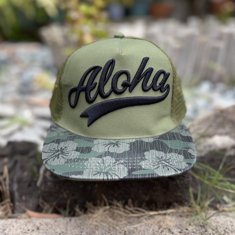 Hat - Dark Green Trucker - Aloha Camo