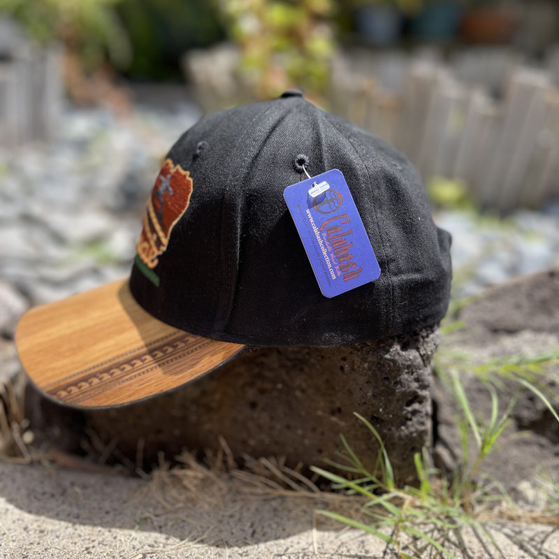 Koa Wood Black or Brown Kauai Island Hat w/ Tribal Waves Rim