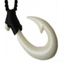 Buffalo Bone 1 Barb Fish Hook Pendant - Black Cord
