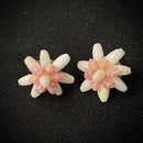 Kaua'i White Miter and Pink Trivia Oryza Shell Flower Earrings