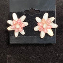 Kaua'i White Miter and Pink Trivia Oryza Shell Flower Earrings