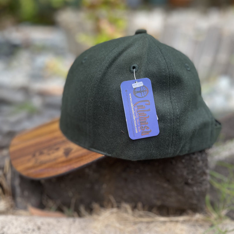 Koa Wood Bill Cap - Coconut Tree Wood Stamp w/ Island Chain Brim