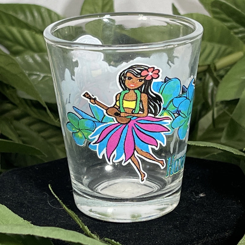 Shot Glass - Blue Plumeria Hula Dancer