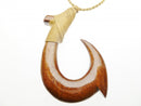 Koa Wood 1 Barb Fish Hook Pendant - Tan Cord