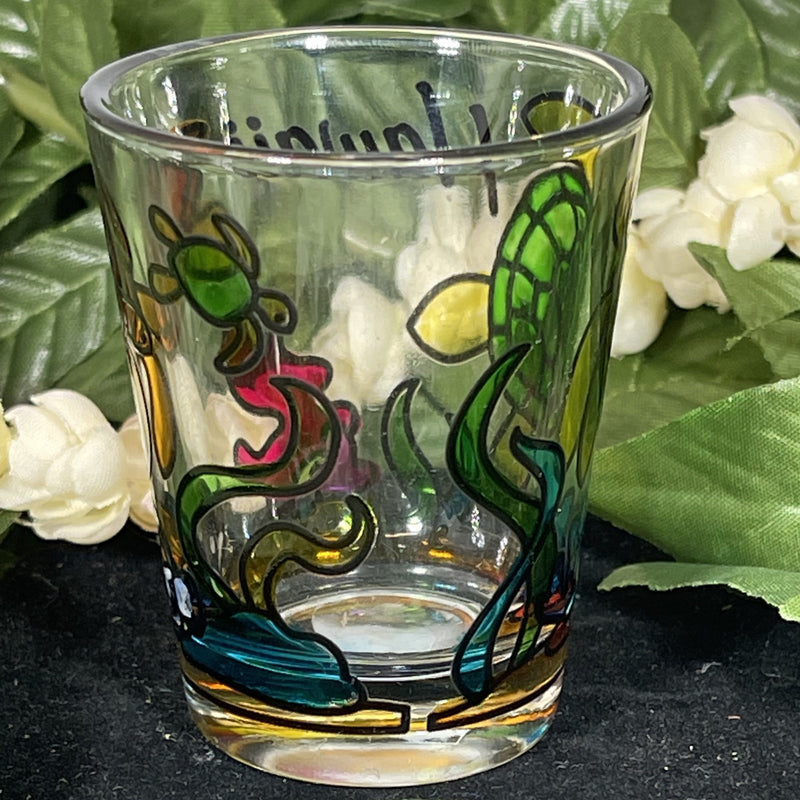 Shot Glass - Stained Glass Green and Brown Honu