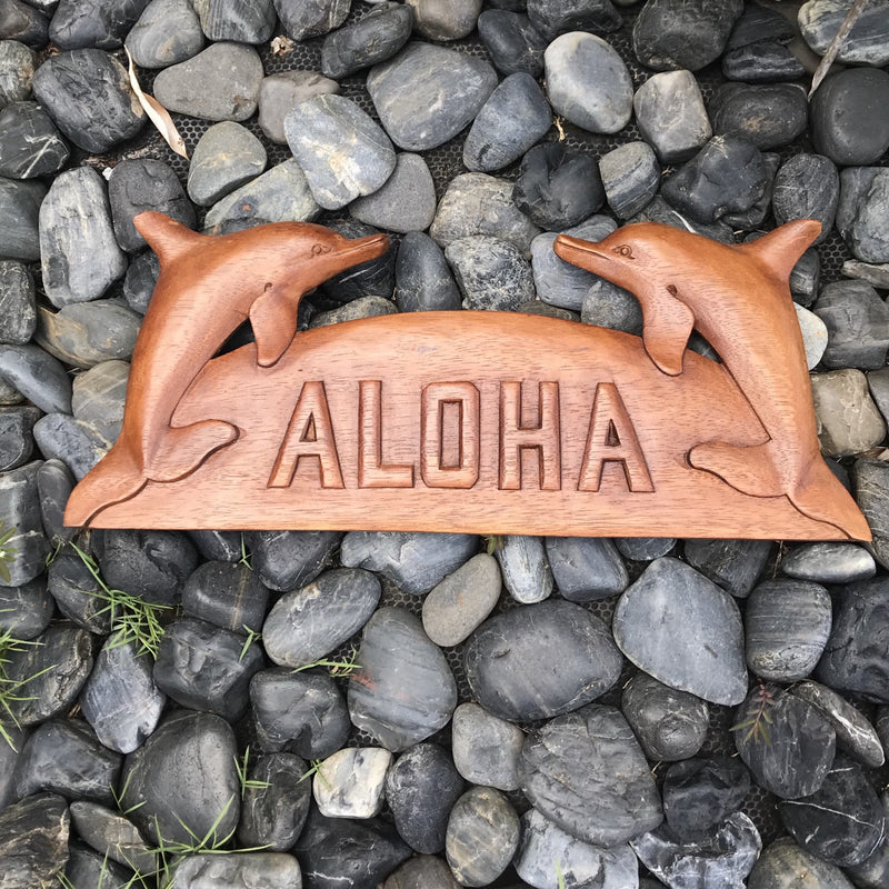 Sign - Wood Aloha w/ Dolphins