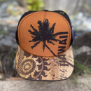Koa Wood Black Mesh/Snap back Hawaii Coconut Tree & Sunburst Rim