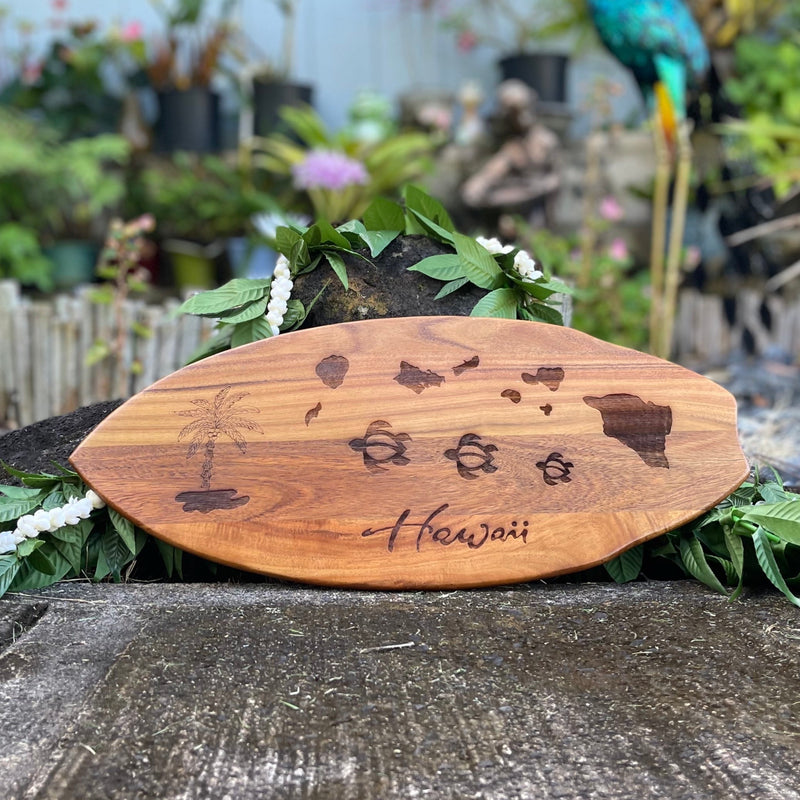 Koa Wood Sign - Hawai’i With Hawaiian Island Chain