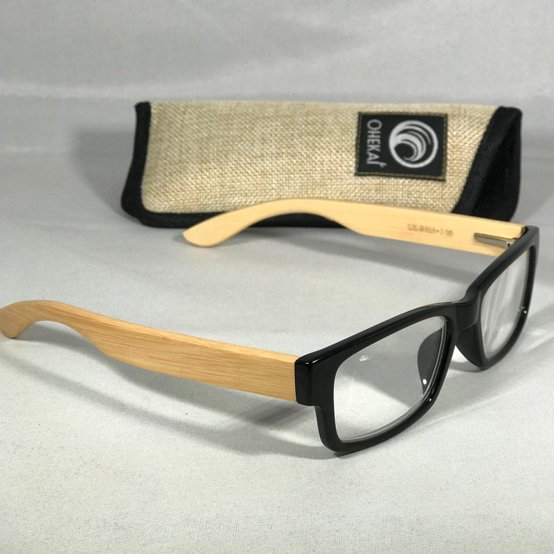 Bamboo Reading Glasses - Glossy Black Ohekai Bamboo Readers