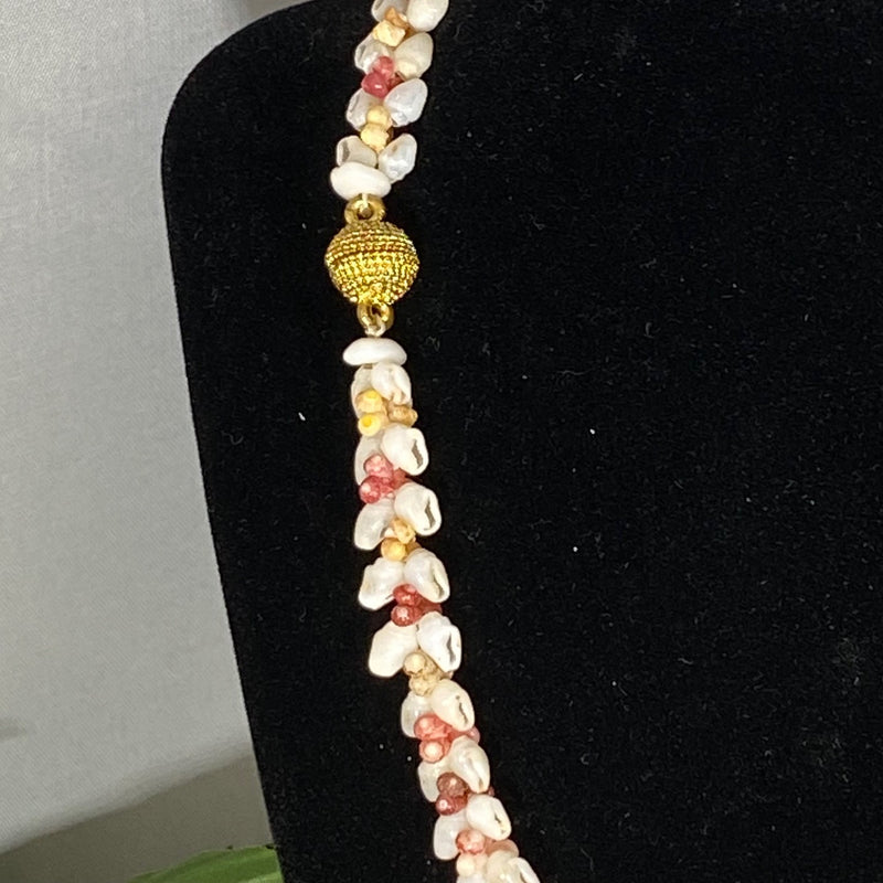 Ni'ihau Momi Shells with multi-colored Kahelelani Shells Heleconia  Style Lei
