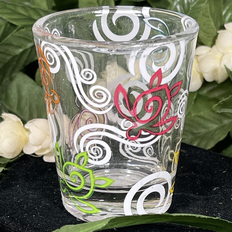 Shot Glass - Clear Colorful Honu w/ Swirls