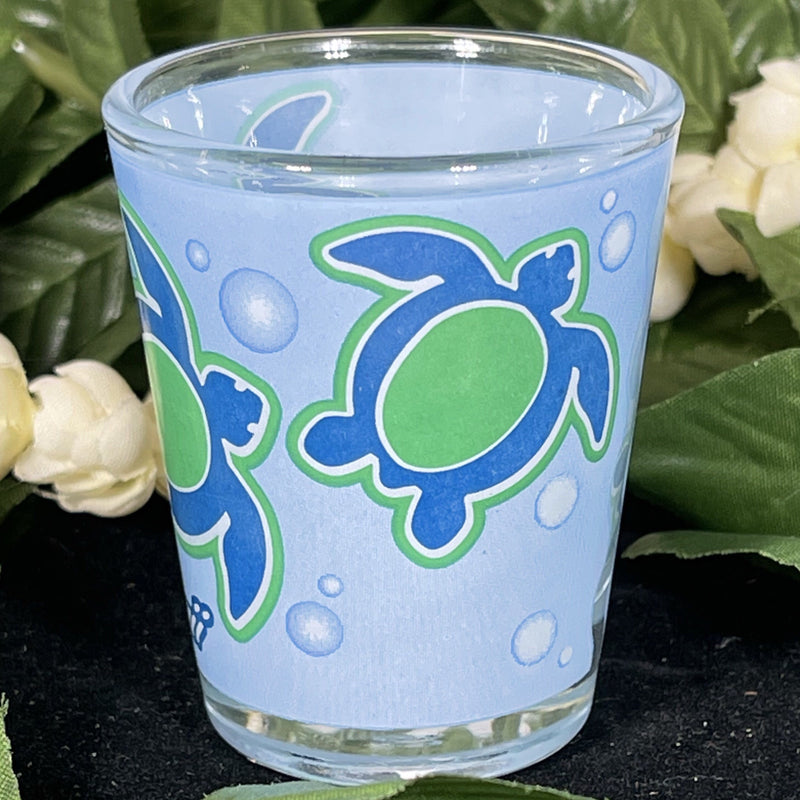 Shot Glass - Clear Light Blue And Green Honu