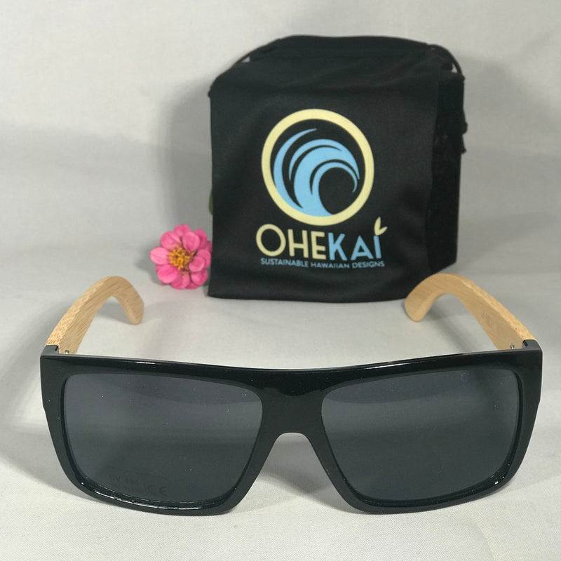 Hoku Black Rim Bamboo Sunglasses