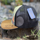 Koa Wood Bill Cap - Yellow Wave and Surfboard Black Trucker - Island chain brim