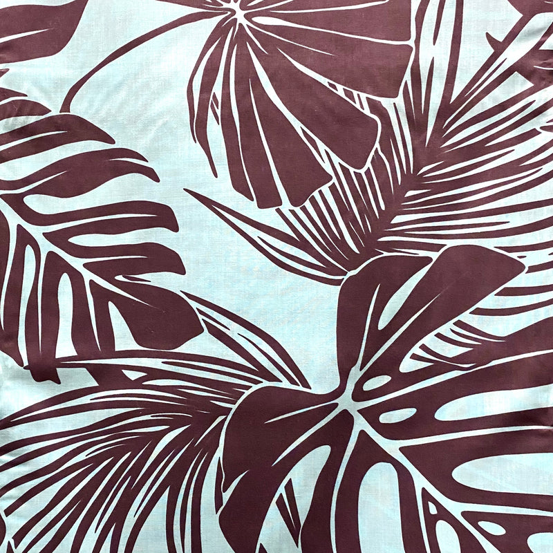 Poly-Cotton Hawaiian Fabric - Monstera Blue and Brown