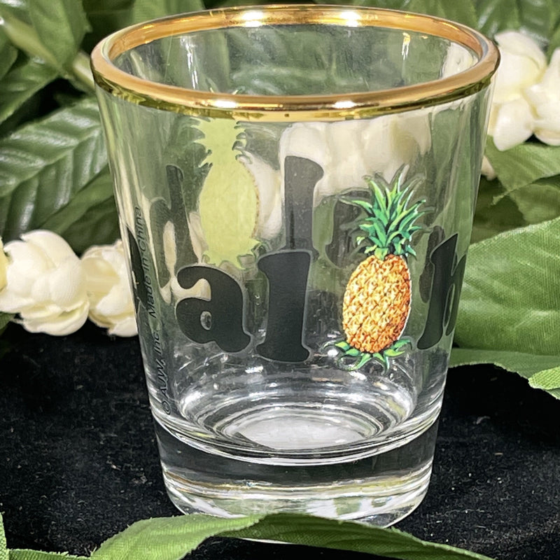 Shot Glass - Clear Aloha w/ Gold Rim