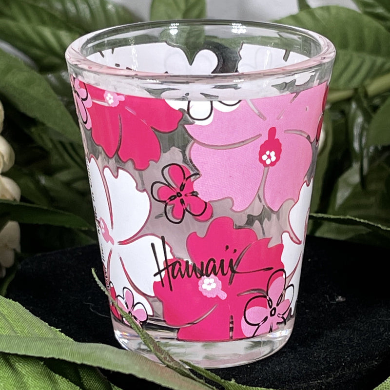 Shot Glass - Clear Hawaii Plumeria and Hibiscus