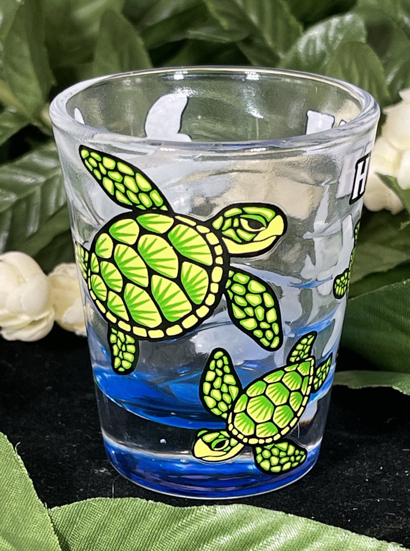 Shot Glass - Green Honu w/ Blue Bottom