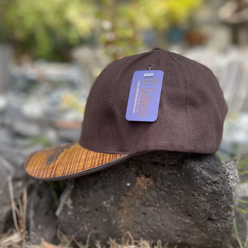 Koa Wood Black Snap Back Hat  w/ May the forest be with you Wood Stamp & Monkeypod Tree Flat Rim