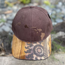 Koa Wood Bill Cap - Hawaiian Island Chain with Sunburst