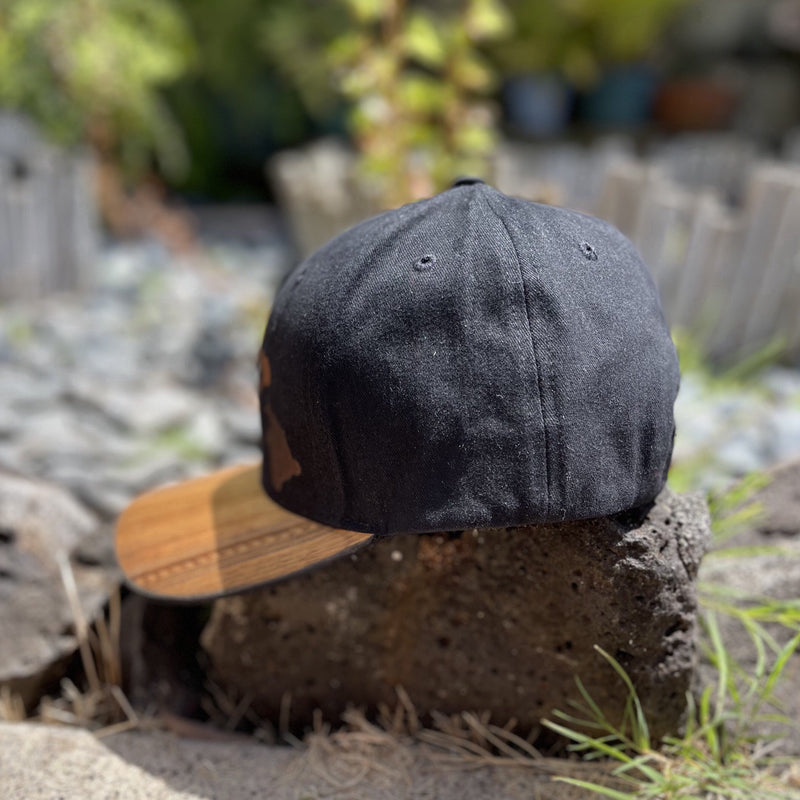Koa Wood Bill Cap - Hawaiian Island Chain - Wave Tattoo Brim
