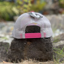 Hat-Grey Trucker - Pink Aloha Camo - Flat Brim