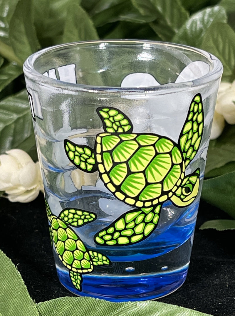 Shot Glass - Green Honu w/ Blue Bottom