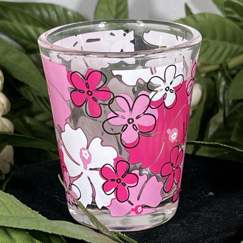 Shot Glass - Clear Hawaii Plumeria and Hibiscus