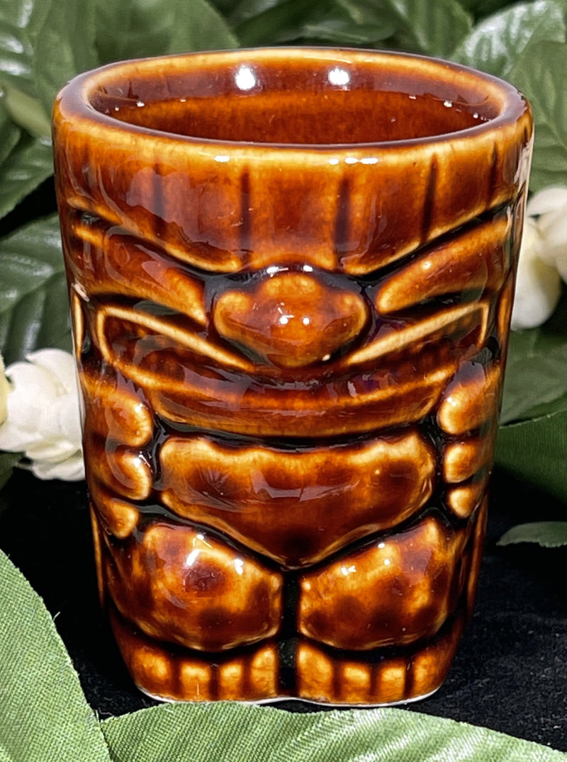Shot Glass - Ceramic Dark Brown Tiki