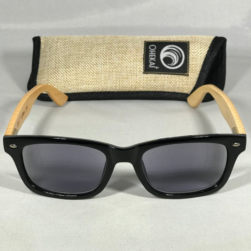 Bamboo Reading Glasses - Glossy Black Ohekai Bamboo Shaded Readers