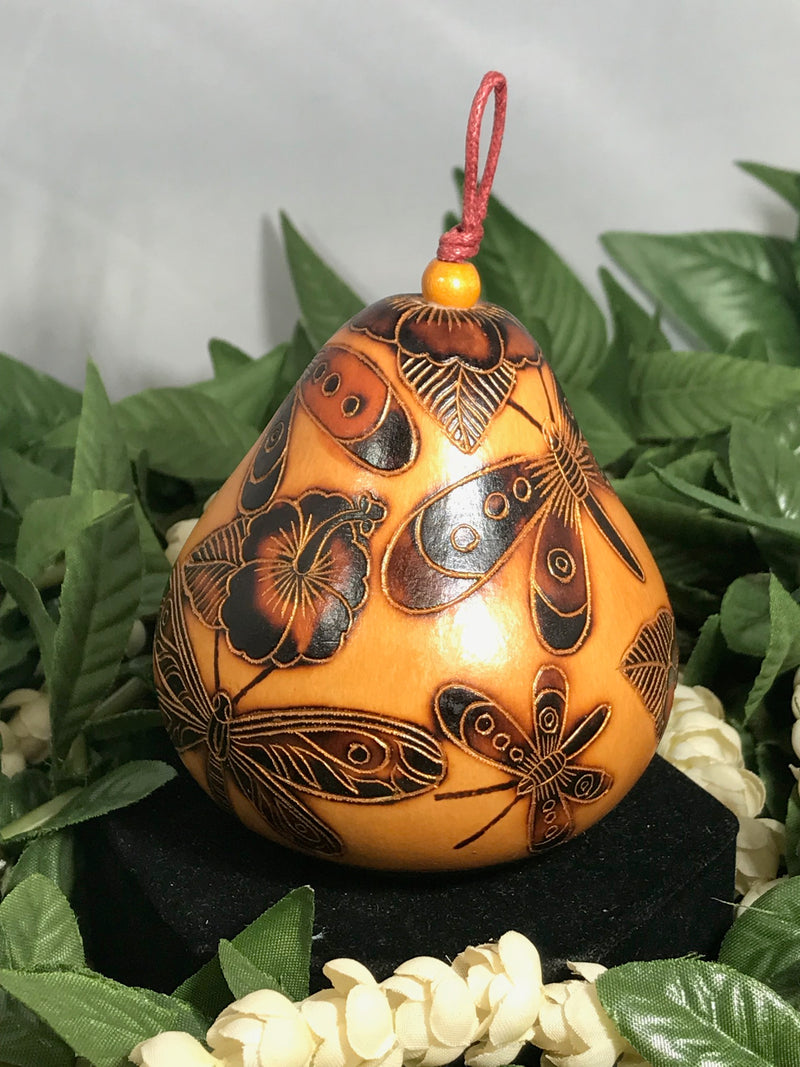 Christmas Mini Wood Burned Gourd Ornament - Dragonfly