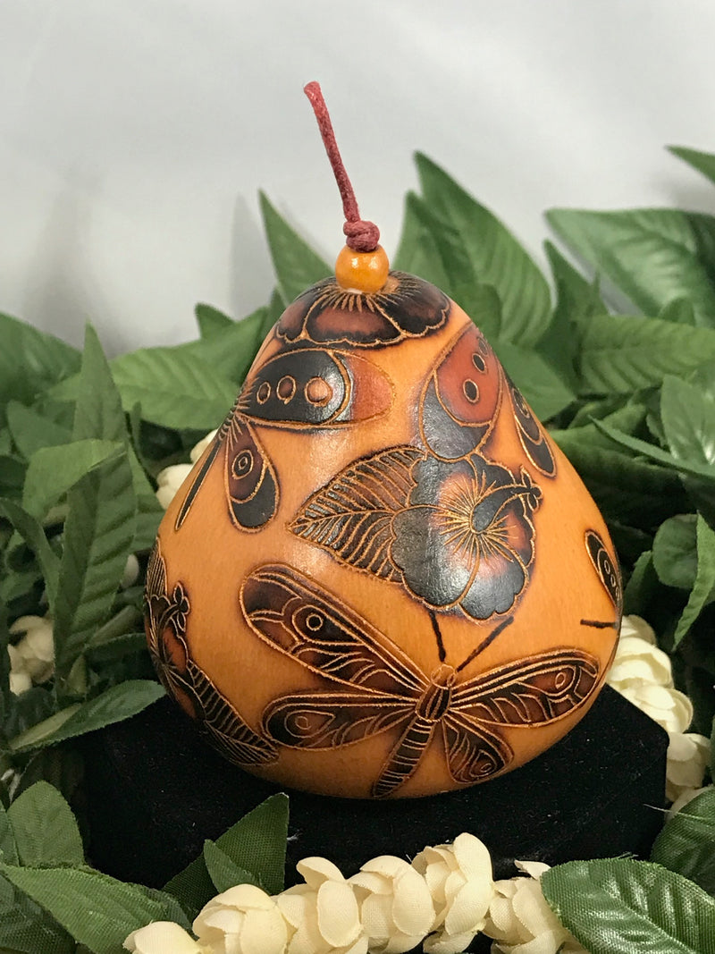 Christmas Mini Wood Burned Gourd Ornament - Dragonfly