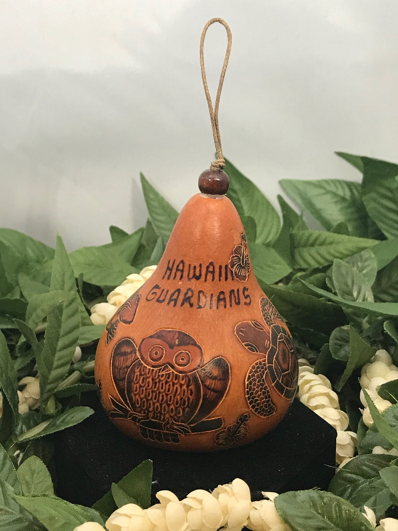 Christmas Mini Wood Burned Gourd Ornament - Hawaiian Guardians