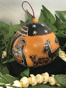 Christmas Mini Wood Burned Gourd Ornament - Nativity Scene