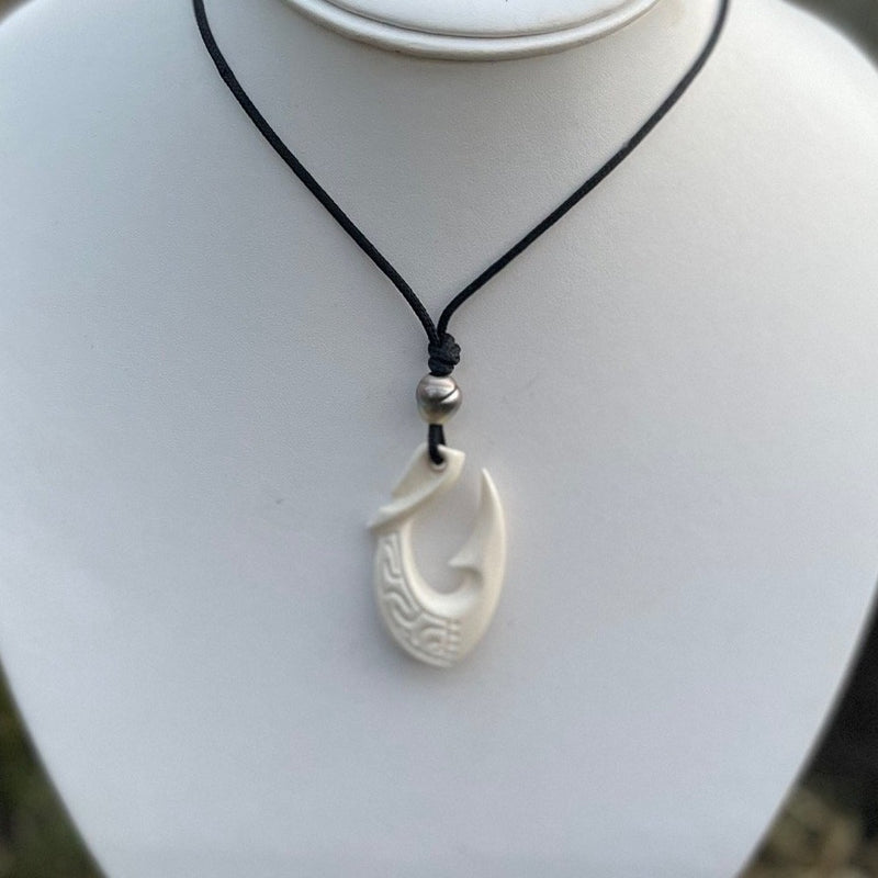 Tahitian Pearl- Cow Bone with Tahitian Pearl Fish Hook