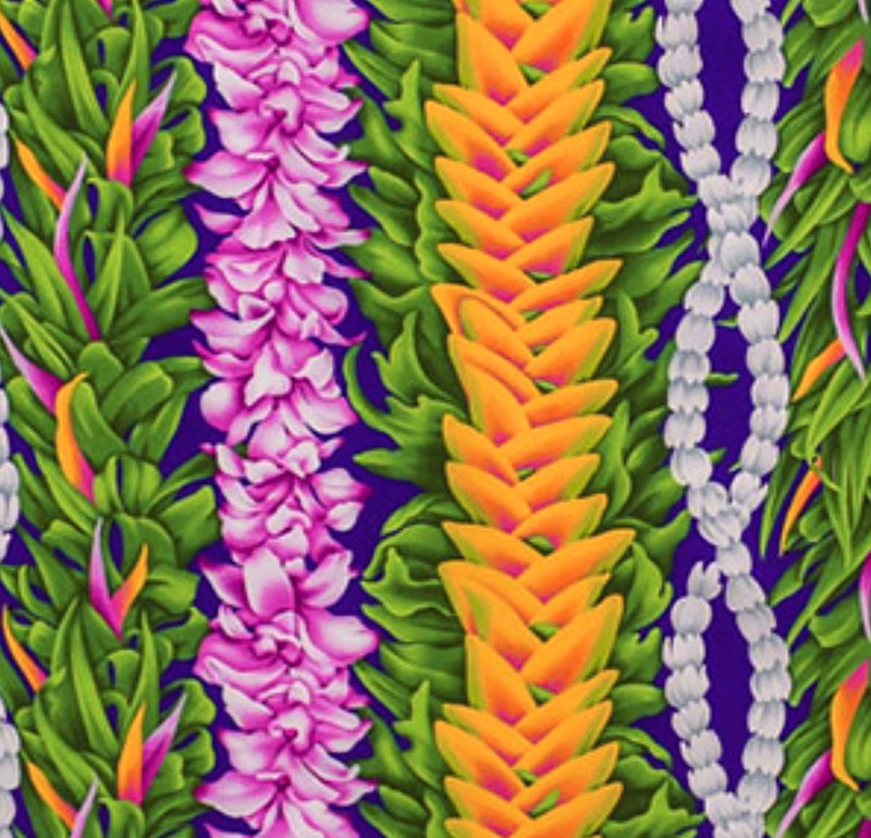 100% Cotton Hawaiian Fabric - Tropical Flower Lei - Purple