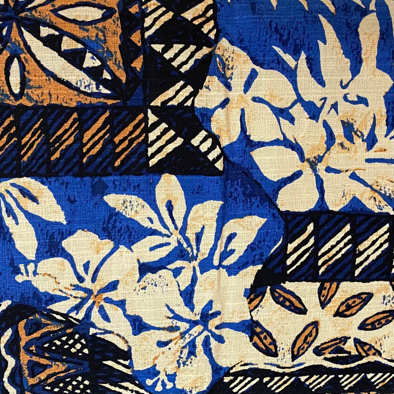 Hawaiian Fabric - BARKCLOTH HIBISCUS TAPA - Blue