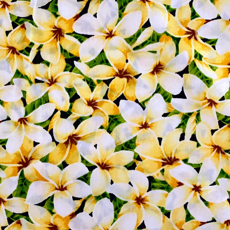 100% Cotton Hawaiian Fabric - Plumerias - Yellow and White