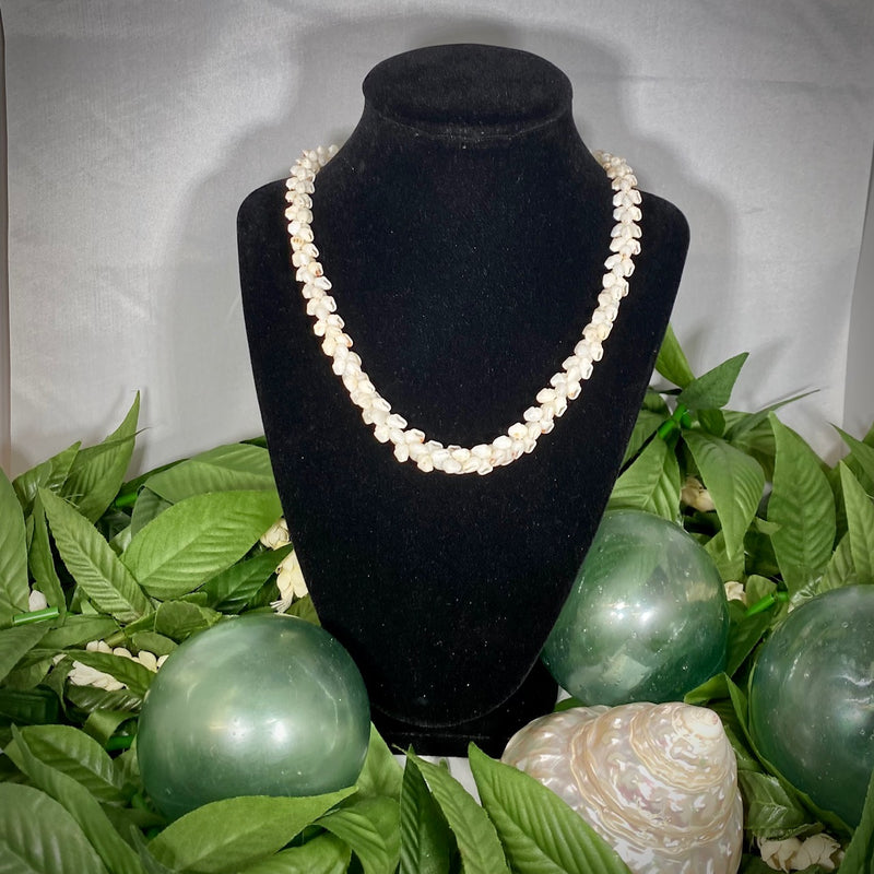 Ni'ihau White Momi Shell Pikake Style Lei 19"