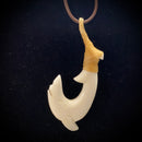 Carved Shark Cow Bone Fish Hook Pendant