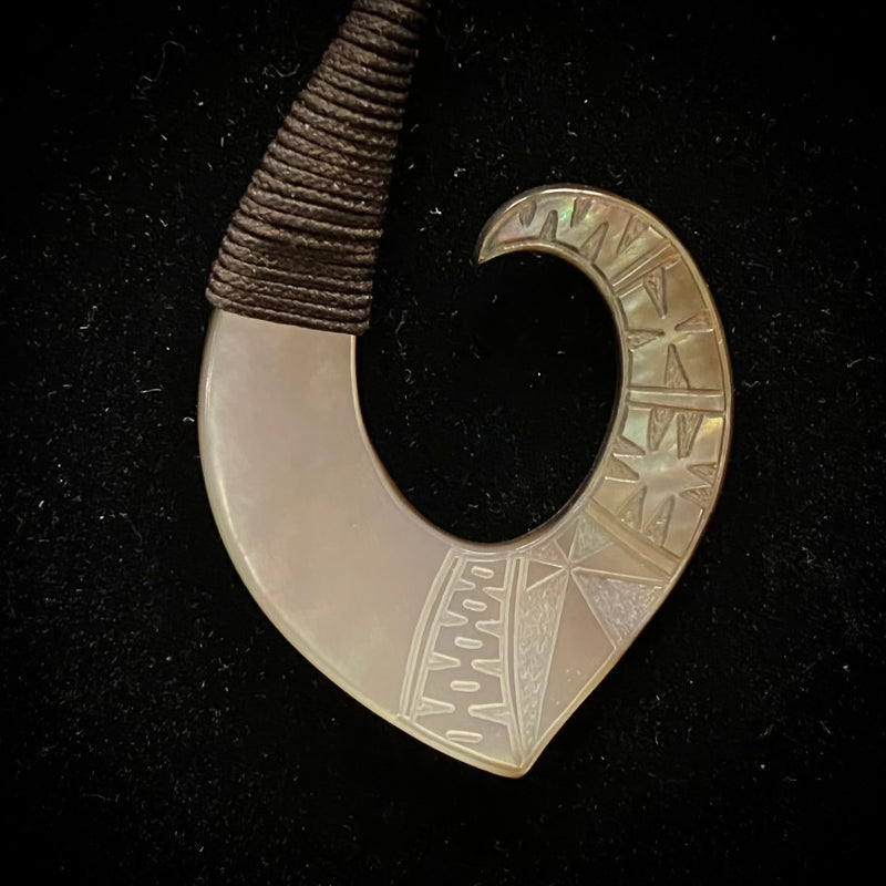 Fijian Carved Mother-of-Pearl Fish Hook Pendant