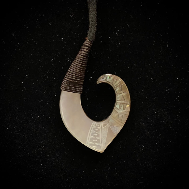 Fijian Carved Mother-of-Pearl Fish Hook Pendant