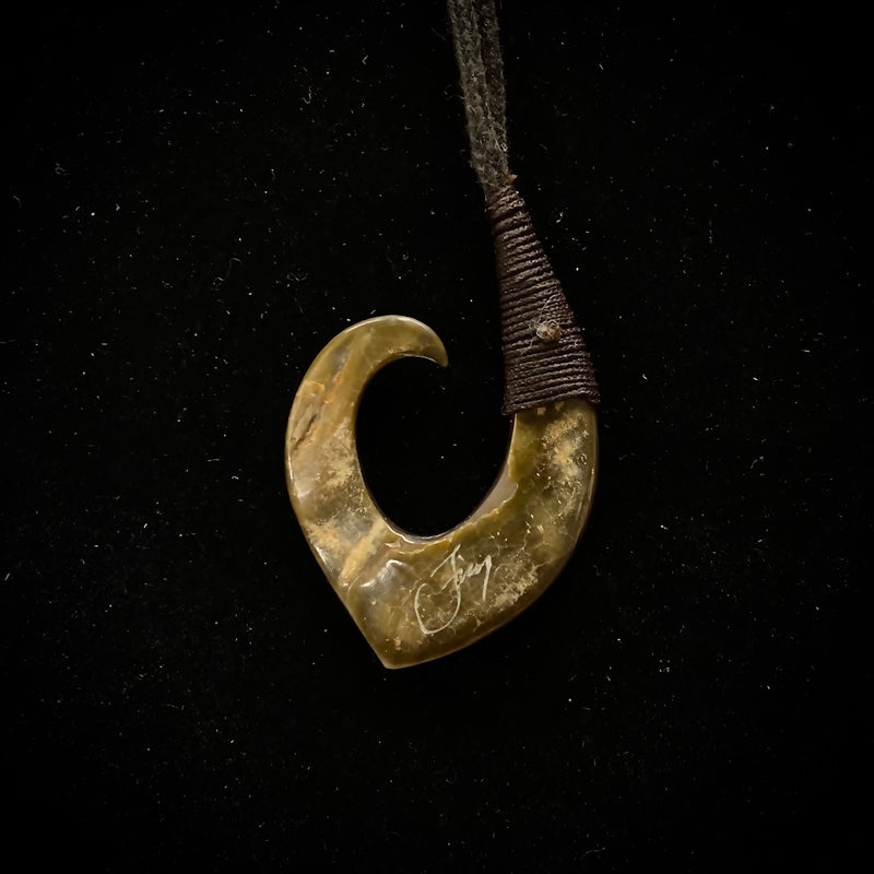 Fijian Carved Mother-of-Pearl Fish Hook Pendant