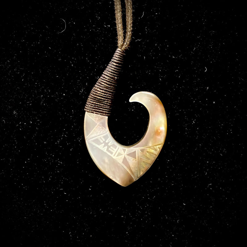 Fijian Carved Mother-of-Pearl Fish Hook Pendant