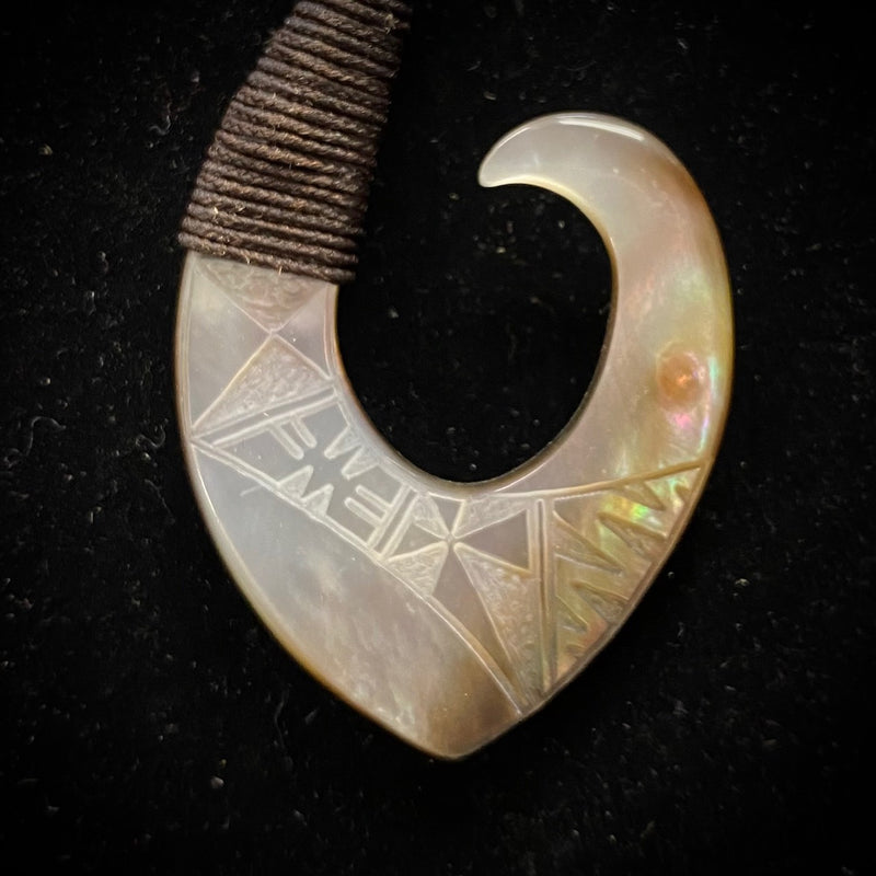 Fijian Carved Mother-of-Pearl Fish Hook Pendant