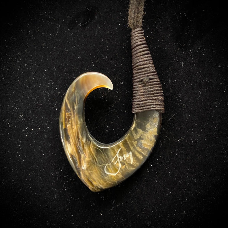 Fijian Carved Mother-of-Pearl Fish Hook Pendant