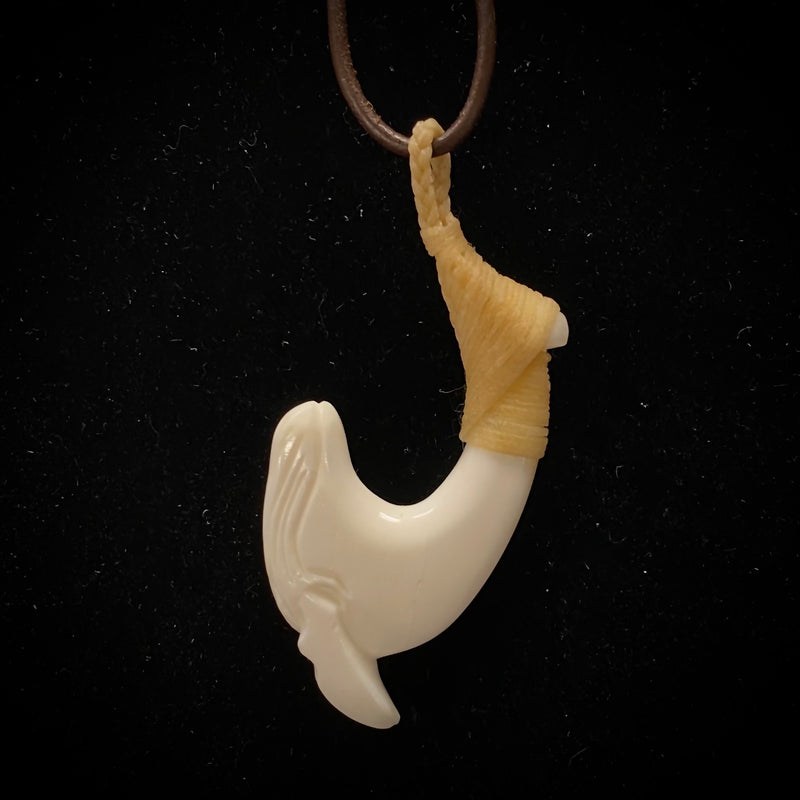 Carved Humpback Whale Cow Bone Fish Hook Pendant