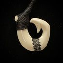Samoan Carved Cow Bone Gill Fish Hook w/ Black Tattoo Etching Pendant