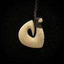 Samoan Carved Cow Bone Gill Fish Hook w/ Black Tattoo Etching Pendant
