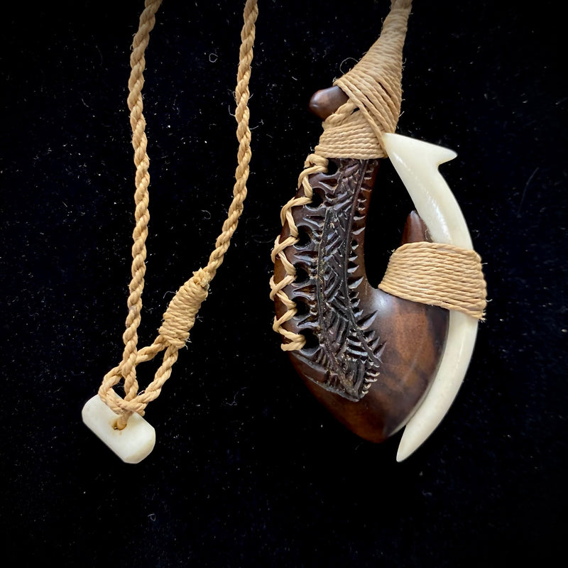 Polynesian Bone Fish Hook Pendant and Chooker
